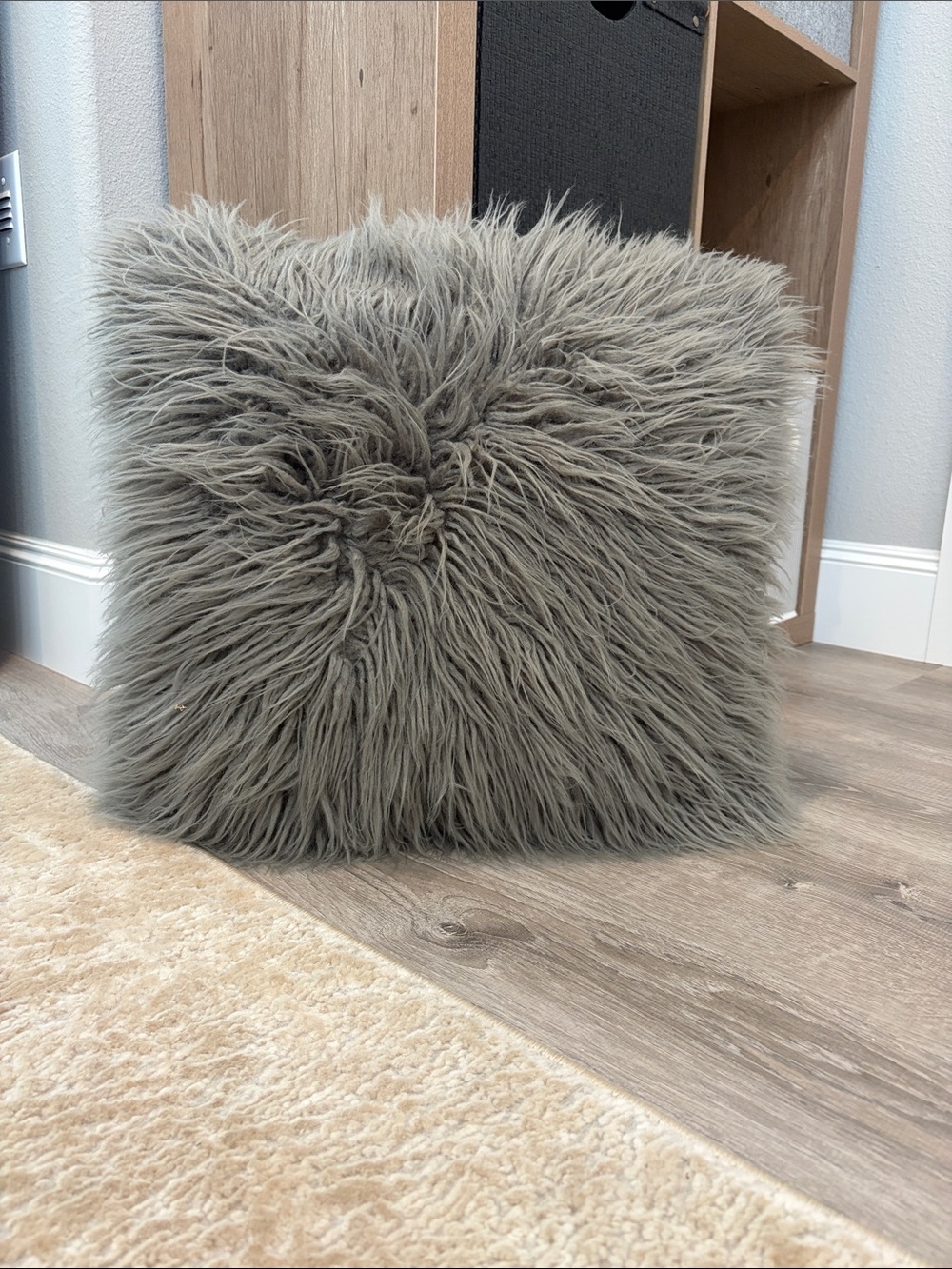 Amazon Faux Fur Throw Pillow in Gray